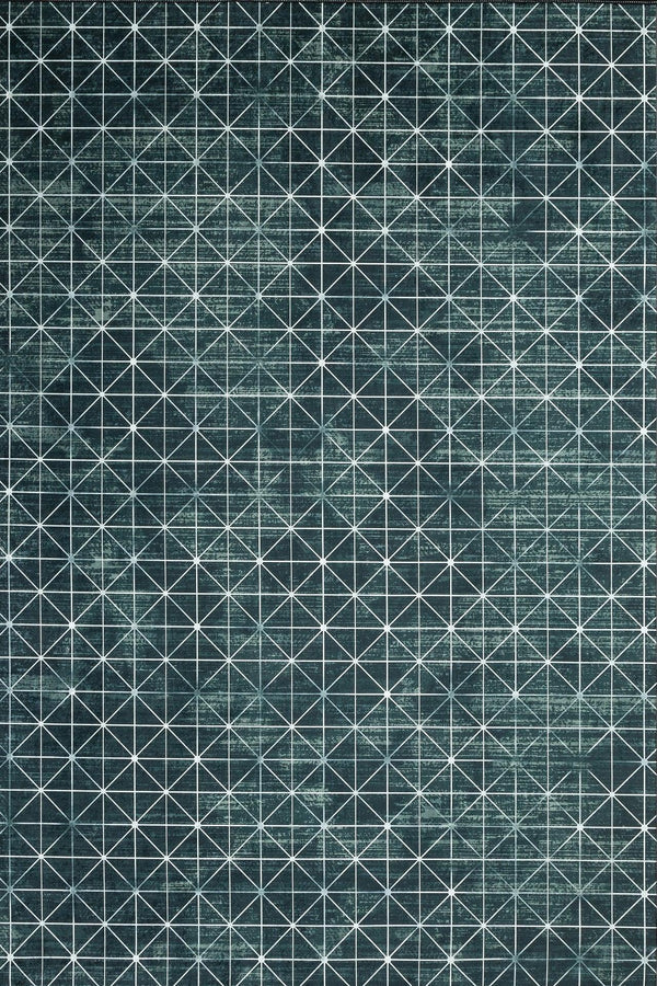 Gri Mavi Etnik Geometrik Halı - Yıkanabilir - Kaymaz Taban - Pati Dostu