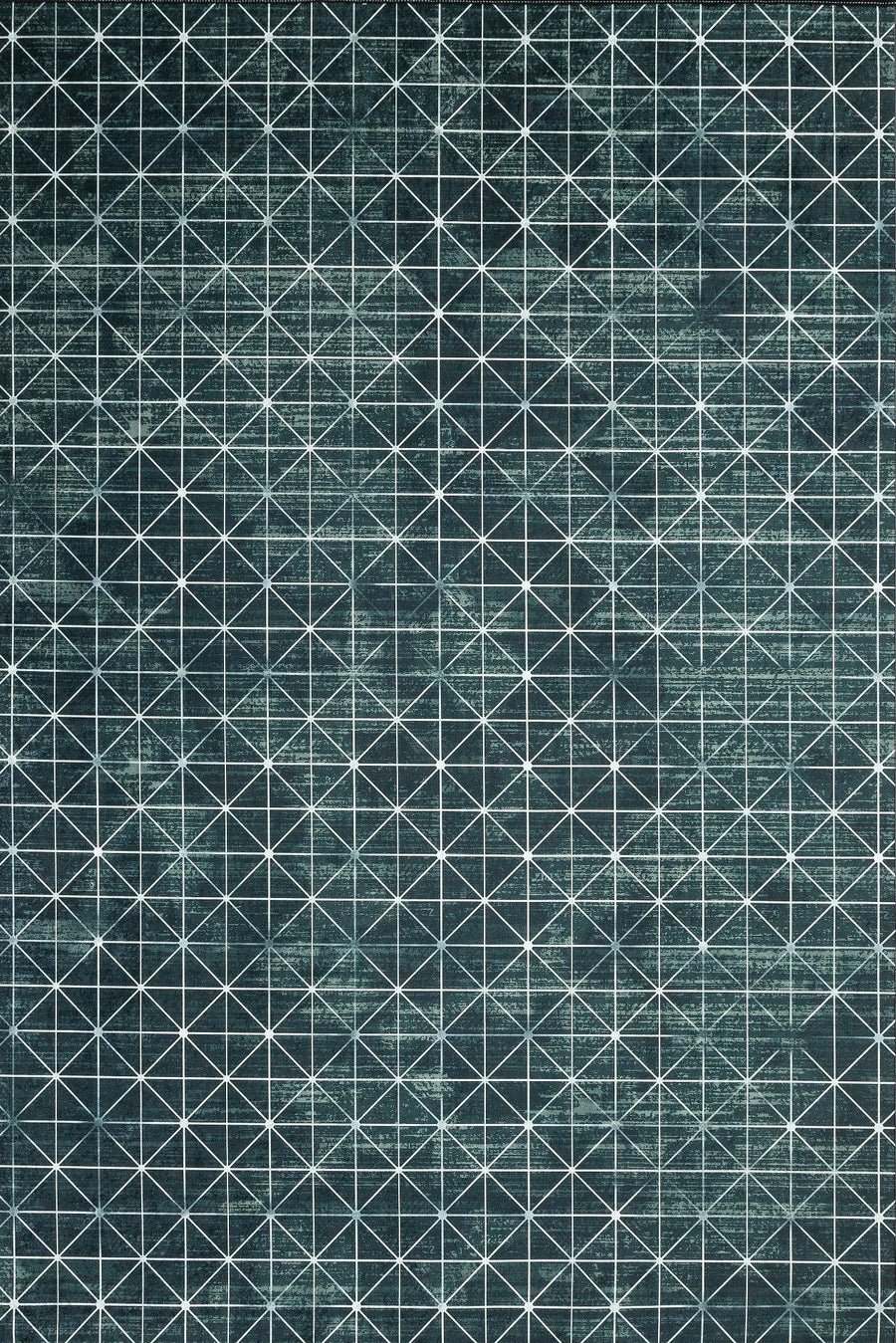 Geometric Red Rug with Blue and Grey Accents – in the living room