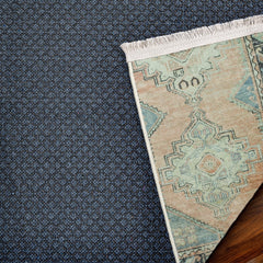 Mavi Etnik Modern Etnik Desenli Halı  | Makinada Yıkanabilir | Hav Toz Vermez | Leke Tutmayan | Kaymaz Taban | Dijital Makine Baskı | Salon Yolluk Mutfak Halısı