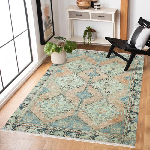 Mavi Etnik Modern Etnik Desenli Halı  | Makinada Yıkanabilir | Hav Toz Vermez | Leke Tutmayan | Kaymaz Taban | Dijital Makine Baskı | Salon Yolluk Mutfak Halısı