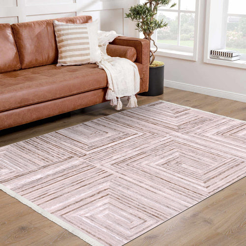 Bej Modern Mikropolyester Makine Halısı