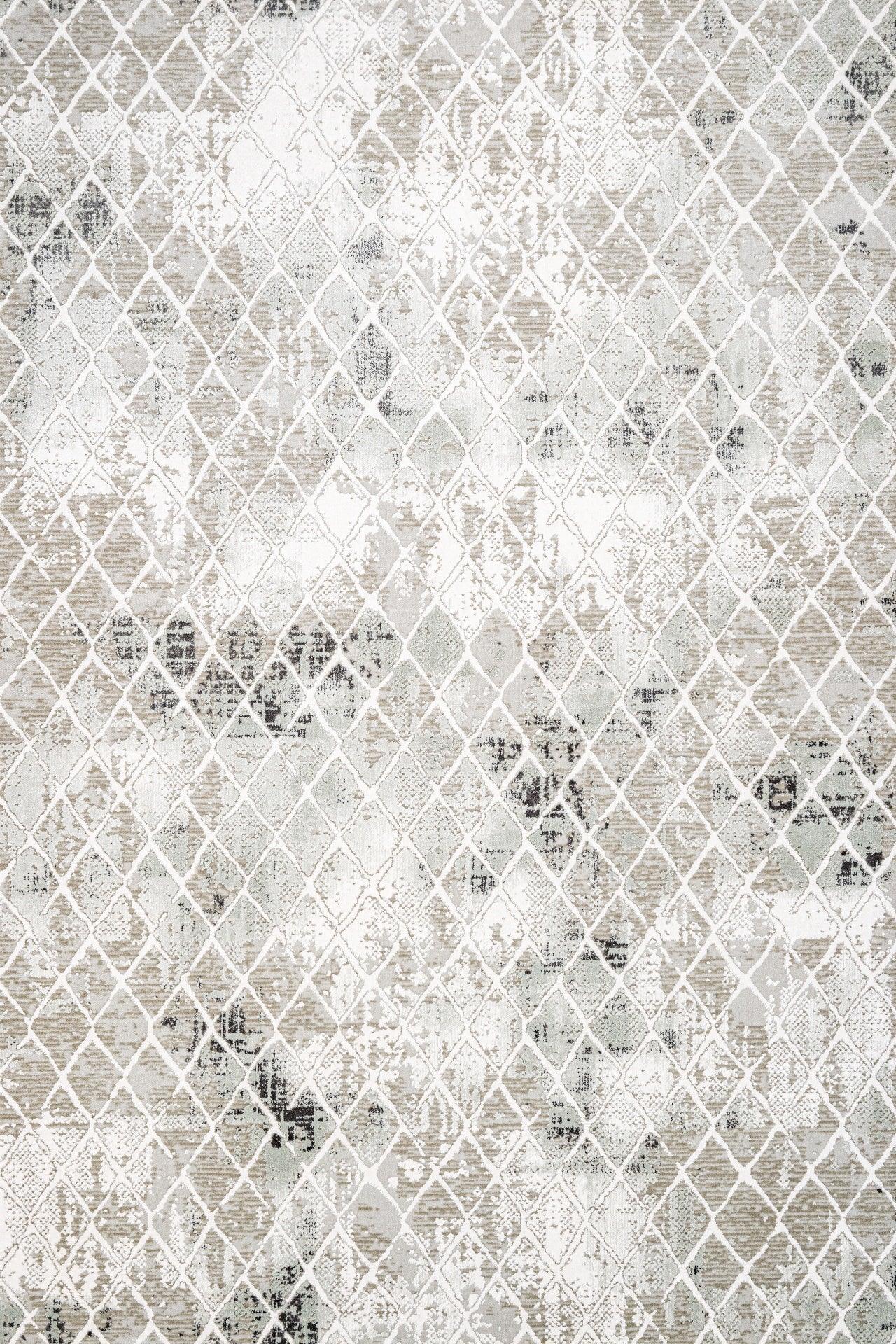 Beyaz Gri Geometrik Geometrik Desenli Halı - Yıkanabilir - Kaymaz Taban - Pati Dostu