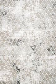 Beyaz Gri Geometrik Geometrik Desenli Halı - Yıkanabilir - Kaymaz Taban - Pati Dostu