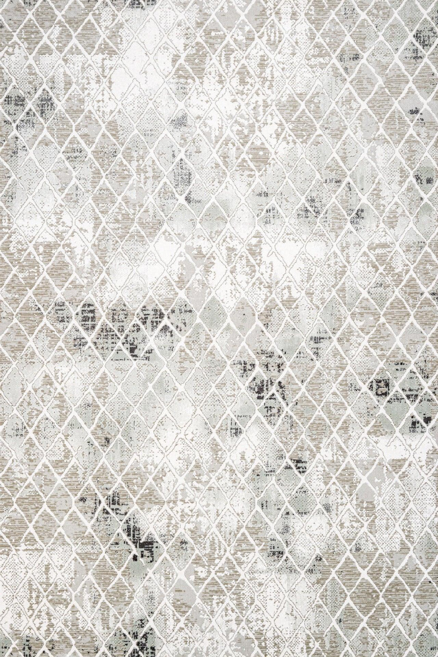 Beyaz Gri Geometrik Geometrik Desenli Halı - Yıkanabilir - Kaymaz Taban - Pati Dostu