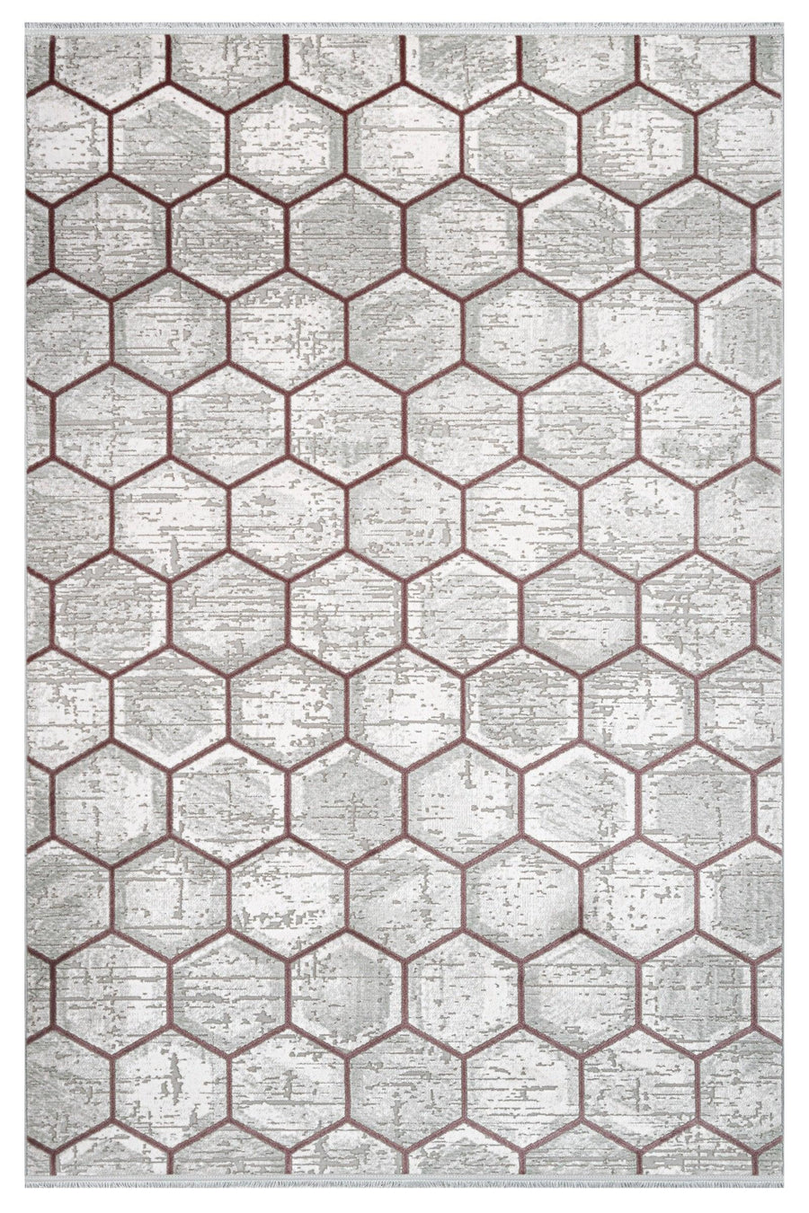 Gri Halı Beyaz Geometrik Desenli Eskitme Stil Akrilik Dokuma – Koridor kullanımı