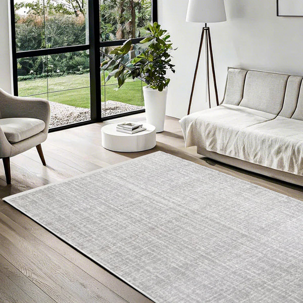 Beyaz Gri Dokulu Minimalist Halı - Yıkanabilir - Kaymaz Taban - Pati Dostu