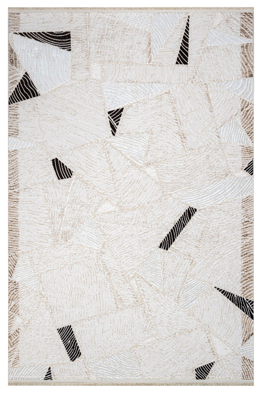 White and Black Geometric Area Rug with Embossed Texture – in the living room