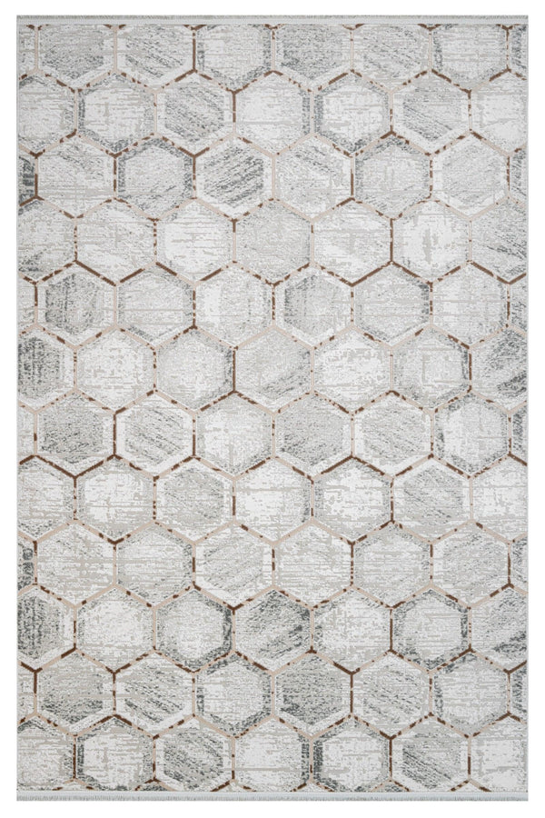 Gri Geometrik Modern Triko Halı - Pati Dostu - Toz Vermez