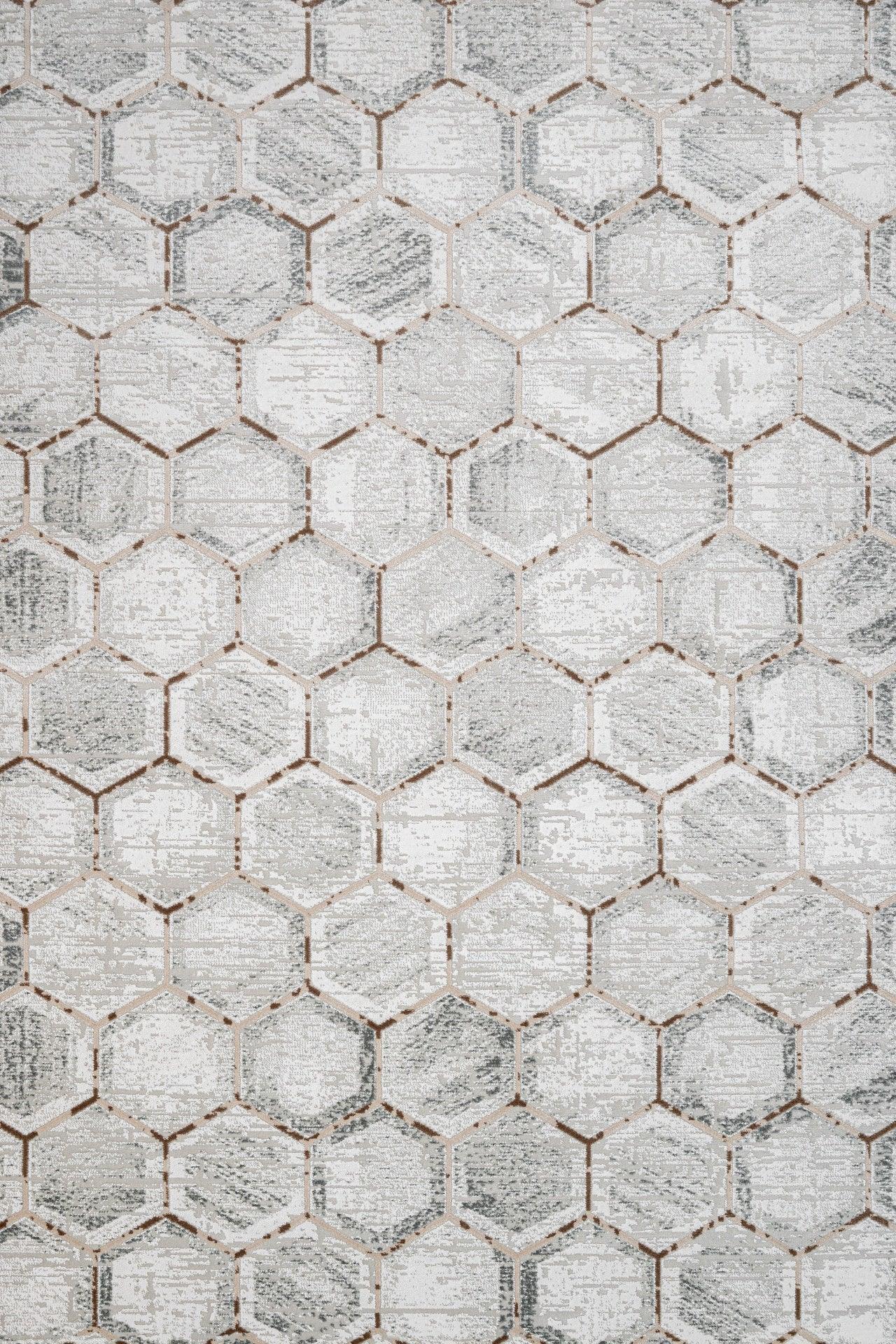 Beyaz Gri Baklava Geometrik Halı - Yıkanabilir - Kaymaz Taban - Pati Dostu