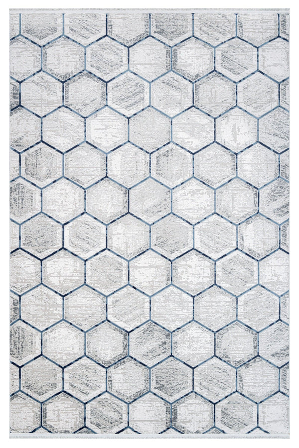 Gri Geometrik Kareli Triko Halı - Pati Dostu - Toz Vermez