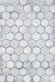 Beyaz Gri Geometrik Geometrik Desenli Halı - Yıkanabilir - Kaymaz Taban - Pati Dostu