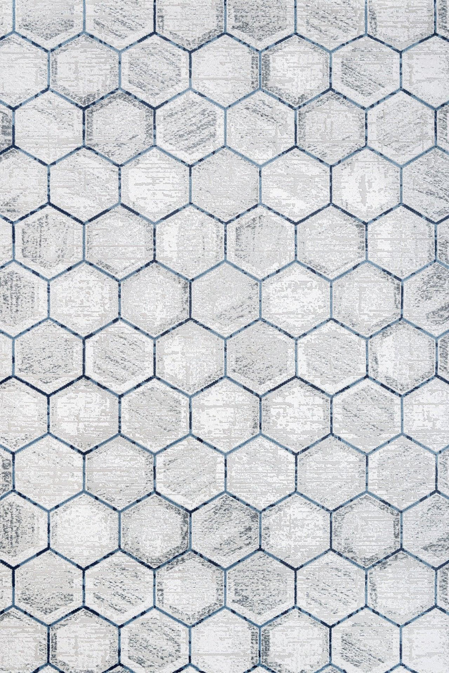 Beyaz Gri Geometrik Geometrik Desenli Halı - Yıkanabilir - Kaymaz Taban - Pati Dostu