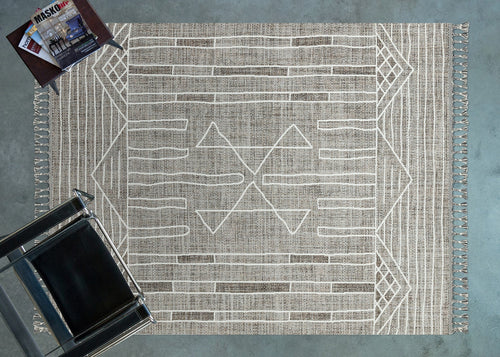 Kahve Etnik Modern Etnik Desenli Halı  | Makinada Yıkanabilir | Hav Toz Vermez | Leke Tutmayan | Kaymaz Taban | Dijital Makine Baskı | Salon Yolluk Mutfak Halısı