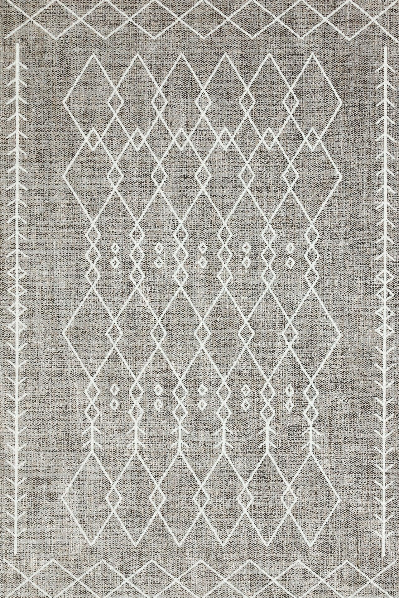 Gri Krem Baklava Geometrik Halı - Yıkanabilir - Kaymaz Taban - Pati Dostu