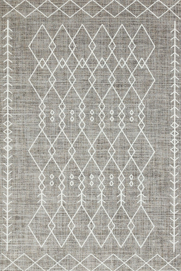 Gri Krem Baklava Geometrik Halı - Yıkanabilir - Kaymaz Taban - Pati Dostu
