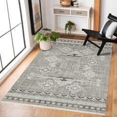 Kahve Etnik Modern Etnik Desenli Halı  | Makinada Yıkanabilir | Hav Toz Vermez | Leke Tutmayan | Kaymaz Taban | Dijital Makine Baskı | Salon Yolluk Mutfak Halısı