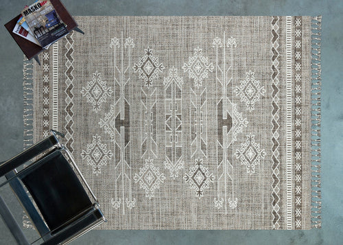 Kahve Etnik Modern Etnik Desenli Halı  | Makinada Yıkanabilir | Hav Toz Vermez | Leke Tutmayan | Kaymaz Taban | Dijital Makine Baskı | Salon Yolluk Mutfak Halısı