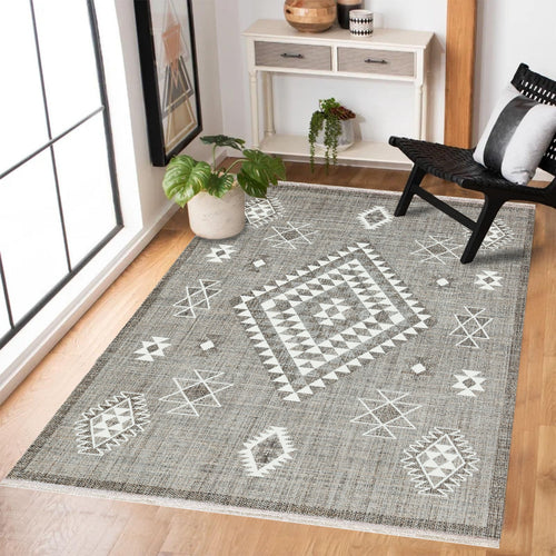 Kahve Etnik Modern Etnik Desenli Halı  | Makinada Yıkanabilir | Hav Toz Vermez | Leke Tutmayan | Kaymaz Taban | Dijital Makine Baskı | Salon Yolluk Mutfak Halısı