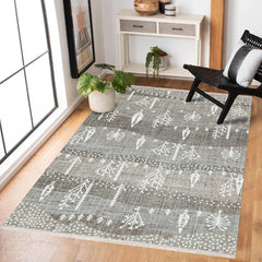 Kahve Etnik Modern Etnik Desenli Halı  | Makinada Yıkanabilir | Hav Toz Vermez | Leke Tutmayan | Kaymaz Taban | Dijital Makine Baskı | Salon Yolluk Mutfak Halısı