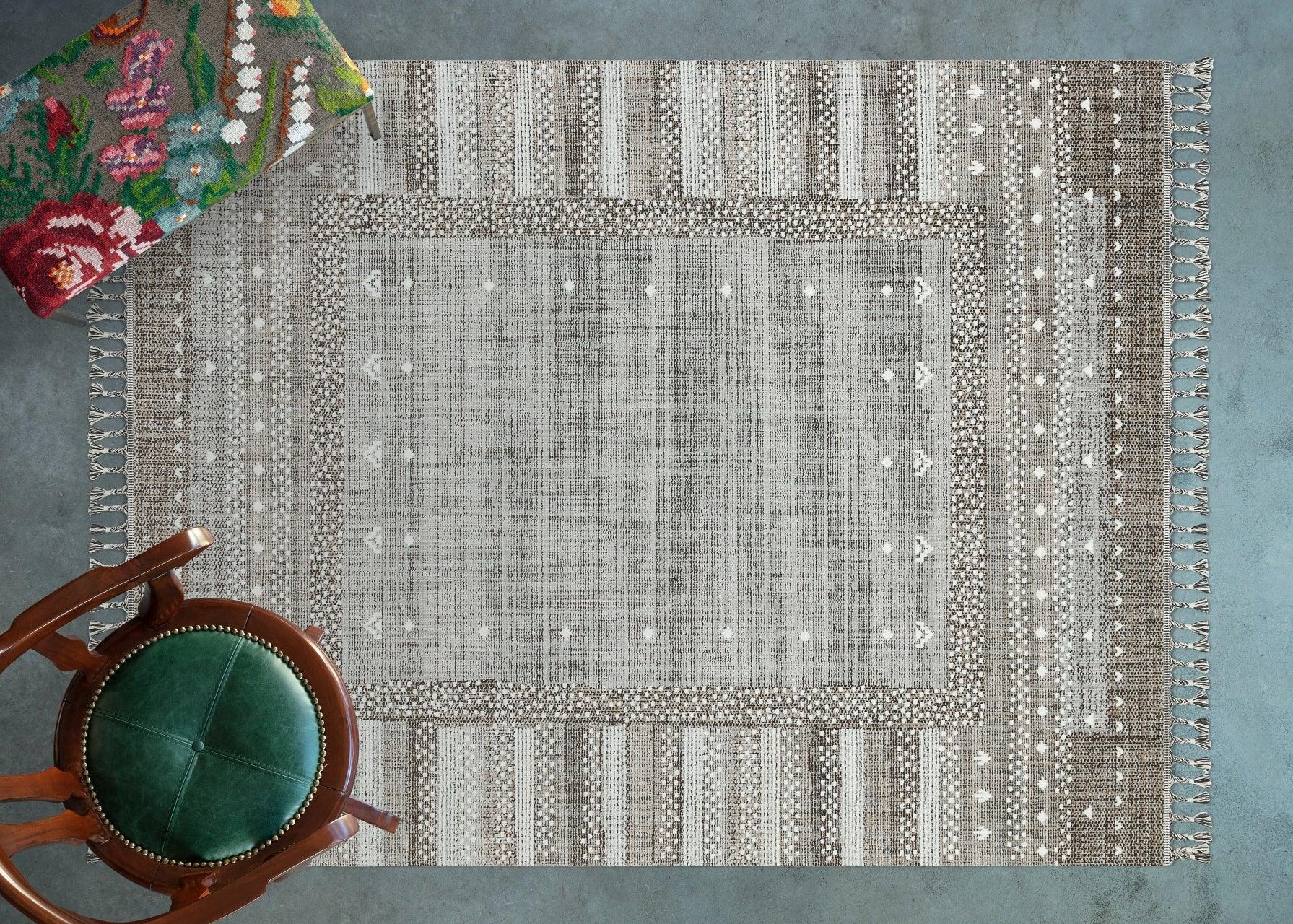 Gri Vizon Bordürlü Modern Halı - Yıkanabilir - Kaymaz Taban - Pati Dostu
