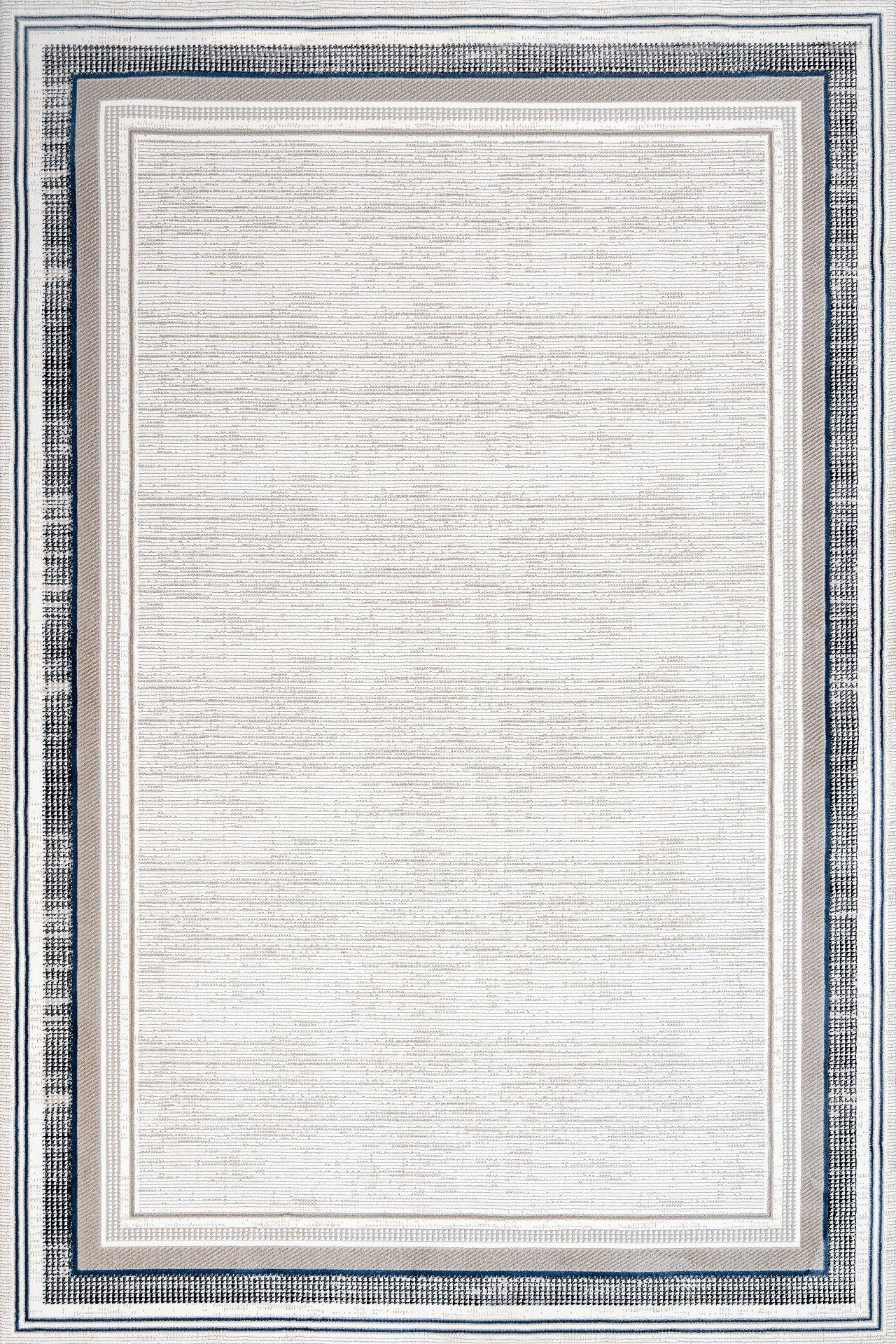 Beyaz Gri Bordürlü Minimalist Halı - Yıkanabilir - Kaymaz Taban - Pati Dostu