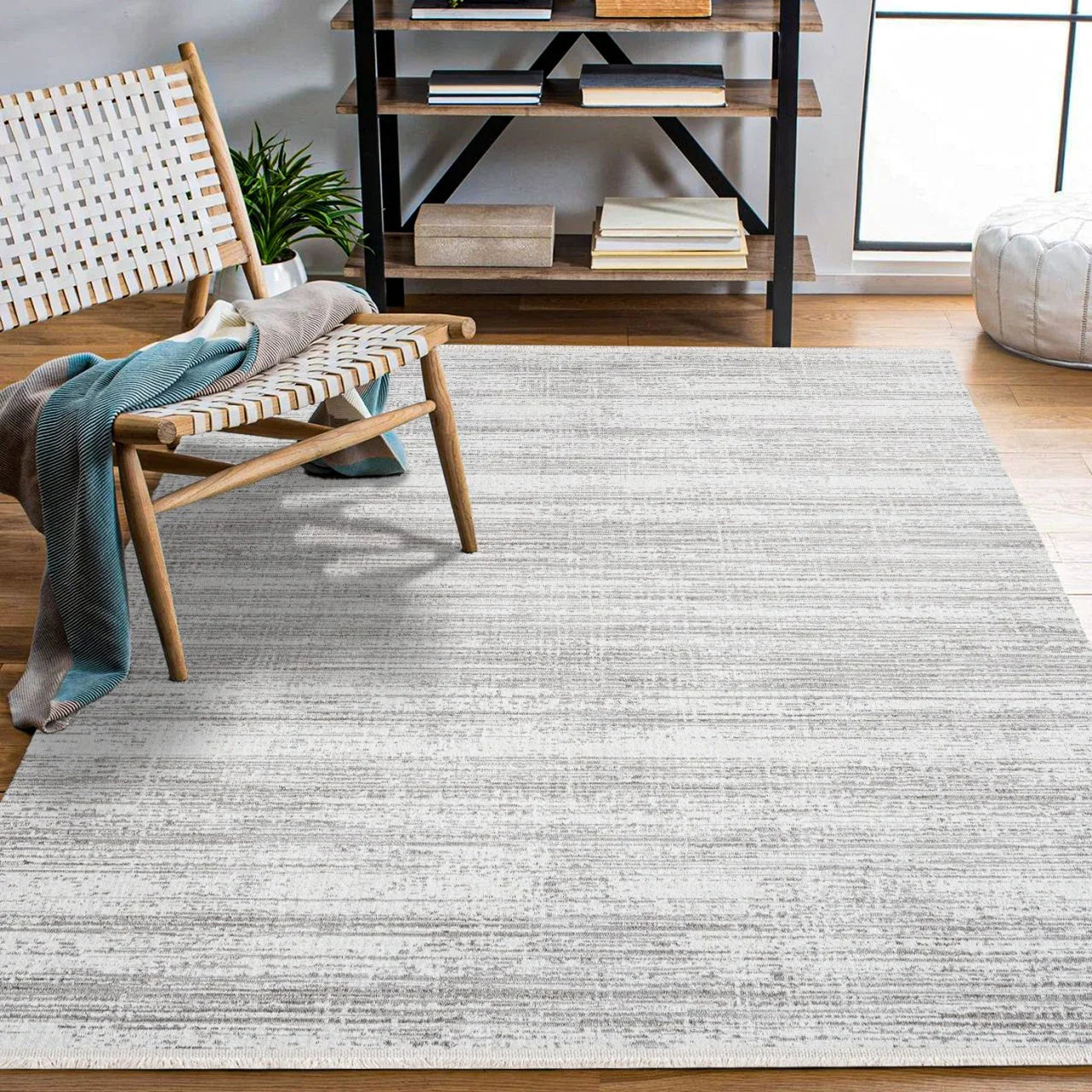 Beyaz Gri Düz Minimalist Halı - Yıkanabilir - Kaymaz Taban - Pati Dostu