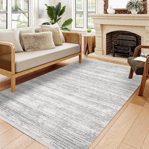 Gwendolyn Gri Çizgili Polyester Makine Halısı