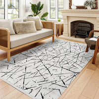 Black and White Geometric Area Rug with Non-Slip Backing