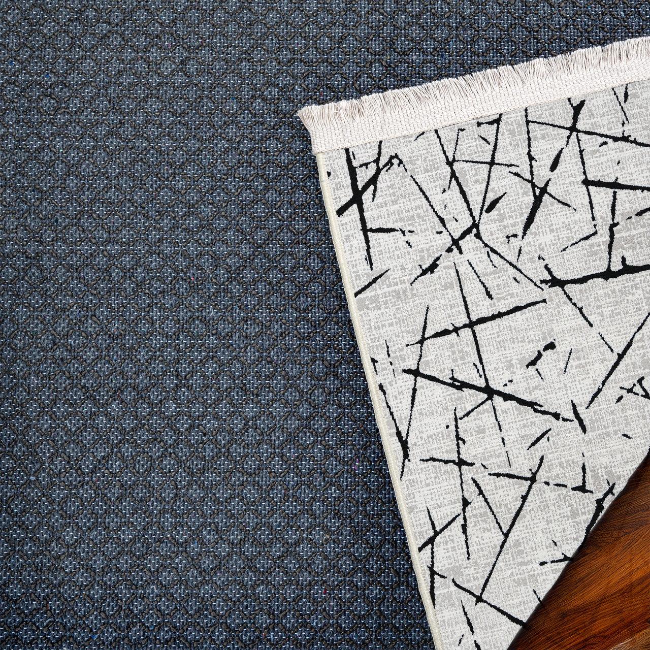 Antrasit Gri Geometrik Minimalist Halı - Yıkanabilir - Kaymaz Taban - Pati Dostu