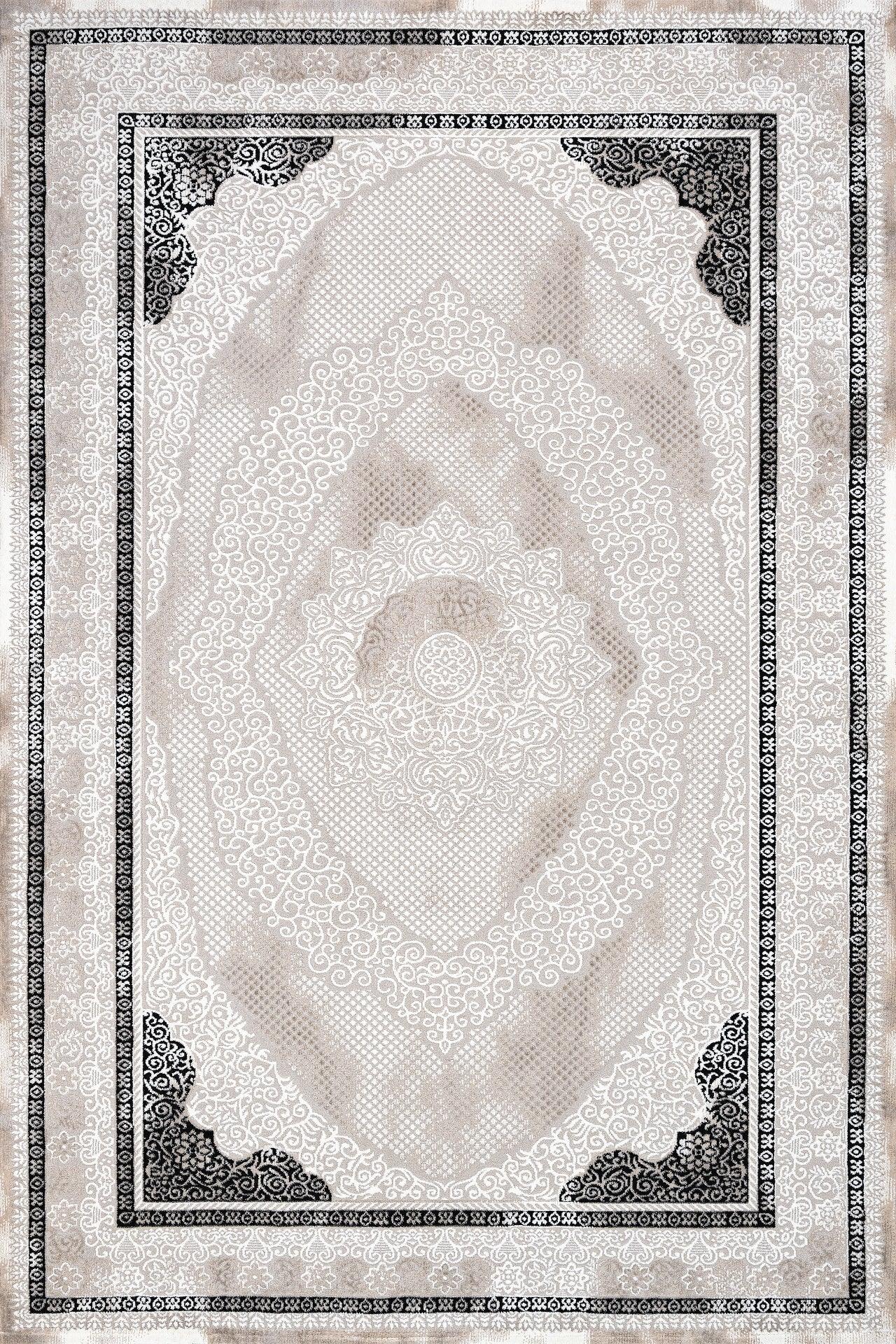 Antrasit Gri Bohem Desenli Halı - Yıkanabilir - Kaymaz Taban - Pati Dostu
