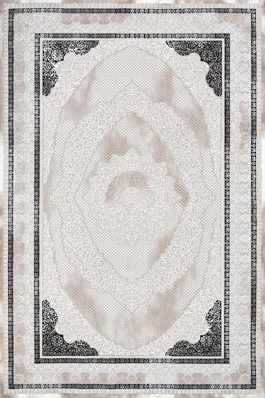Antrasit Gri Bohem Desenli Halı - Yıkanabilir - Kaymaz Taban - Pati Dostu