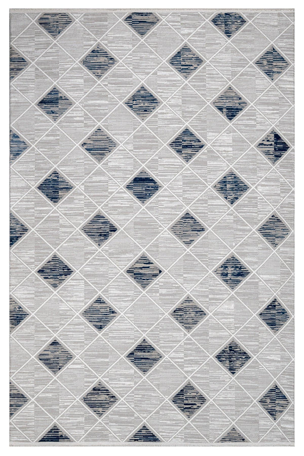 Beyaz Gri Geometrik Minimalist Triko Halı - Pati Dostu - Toz Vermez