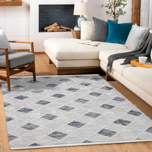 Carolina Gri Geometrik Polyester Makine Halısı