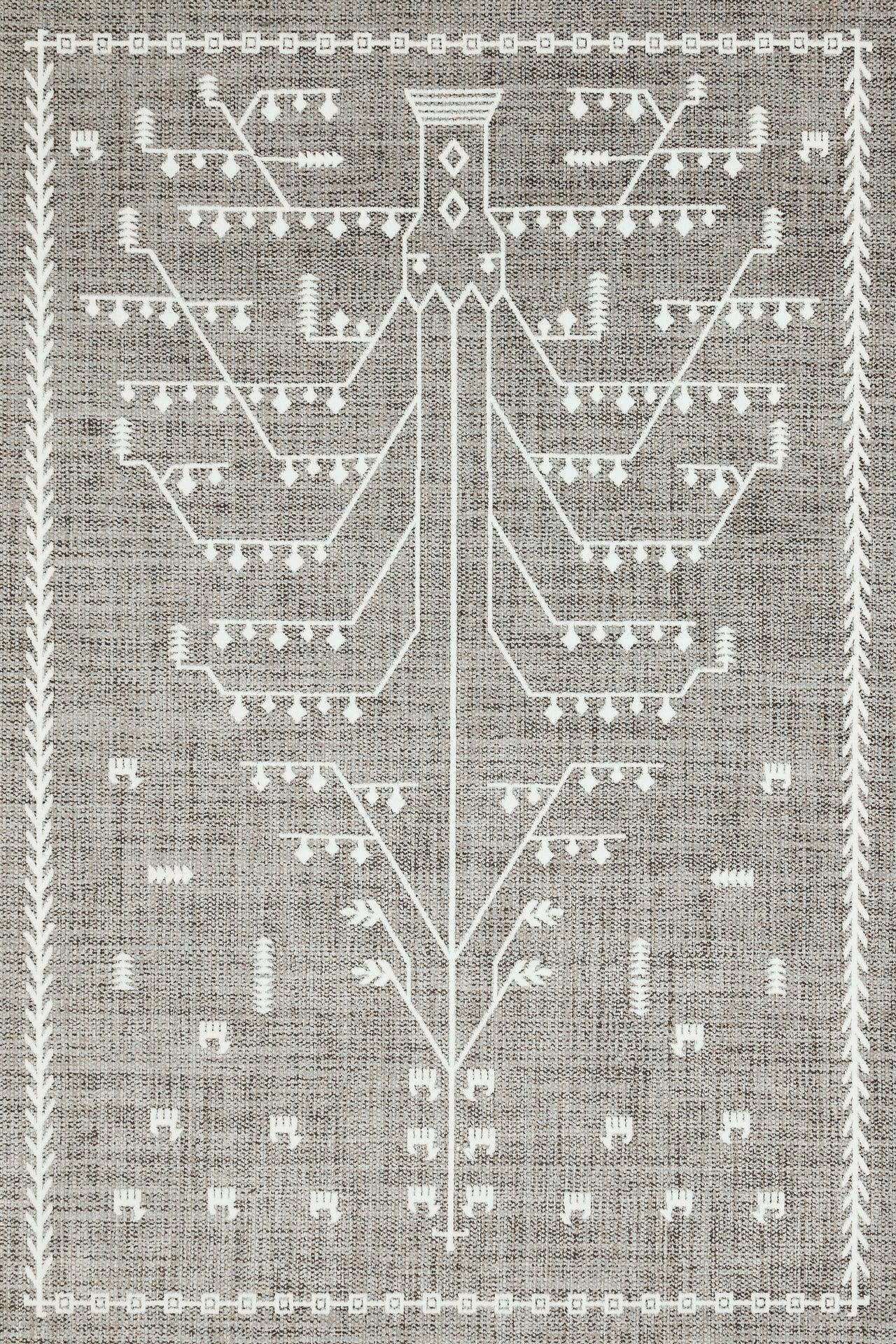 Gri Krem Modern Çiçekli Halı - Yıkanabilir - Kaymaz Taban - Pati Dostu