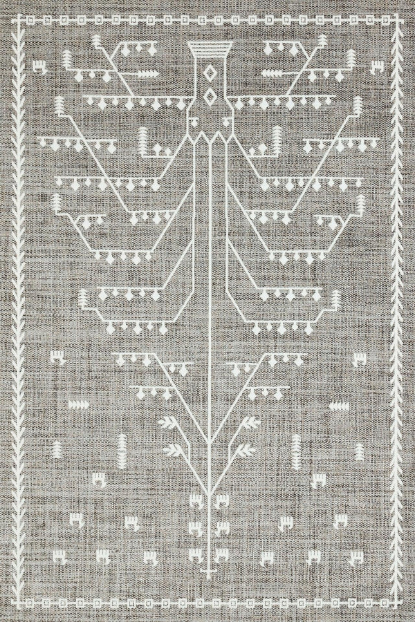Gri Krem Modern Çiçekli Halı - Yıkanabilir - Kaymaz Taban - Pati Dostu