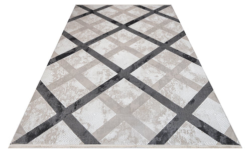 Maschinell hergestellter geometrischer Polyester-Teppich Sierra Grey Cream Beige