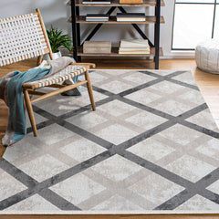 Sierra Gri Krem Bej Geometrik Polyester Makine Halısı