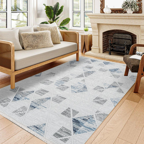 Ailani Gri Geometrik Polyester Makine Halısı