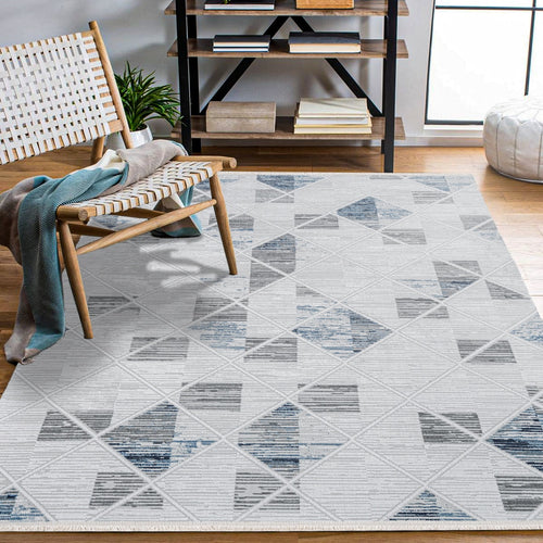 Ailani Gri Geometrik Polyester Makine Halısı