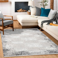 Grey Abstract Area Rug with White Accents