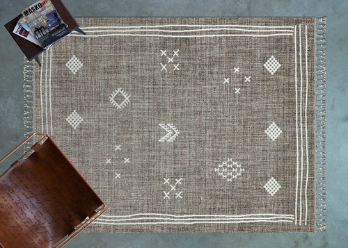 Kahve Etnik Modern Etnik Desenli Halı  | Makinada Yıkanabilir | Hav Toz Vermez | Leke Tutmayan | Kaymaz Taban | Dijital Makine Baskı | Salon Yolluk Mutfak Halısı