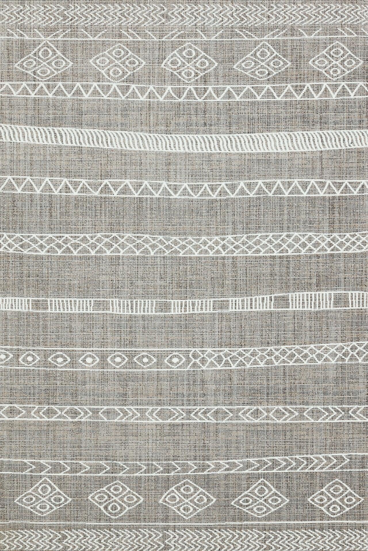 Gri Krem Etnik Modern Halı - Yıkanabilir - Kaymaz Taban - Pati Dostu