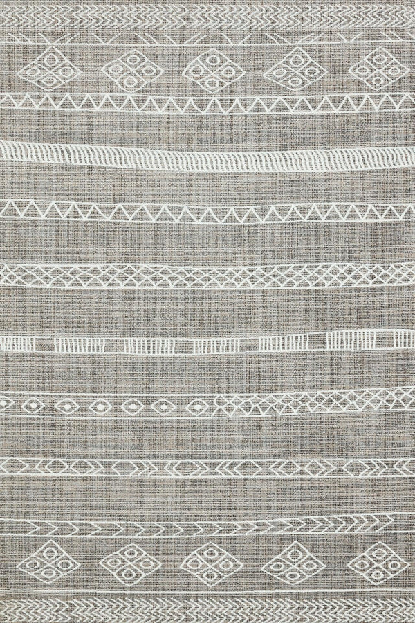 Gri Krem Etnik Modern Halı - Yıkanabilir - Kaymaz Taban - Pati Dostu