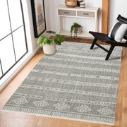 Gri Krem Etnik Modern Halı - Yıkanabilir - Kaymaz Taban - Pati Dostu