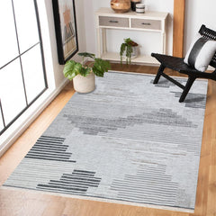 Gri Geometrik Modern Etnik Desenli Halı  | Makinada Yıkanabilir | Hav Toz Vermez | Leke Tutmayan | Kaymaz Taban | Dijital Makine Baskı | Salon Yolluk Mutfak Halısı