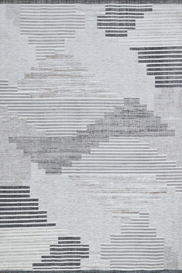 Beyaz Gri Geometrik Modern Halı - Yıkanabilir - Kaymaz Taban - Pati Dostu