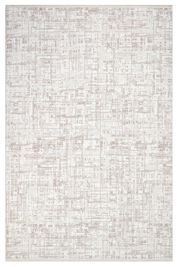 Beyaz Krem Minimalist Desenli Modern Triko Halı - Pati Dostu - Toz Vermez