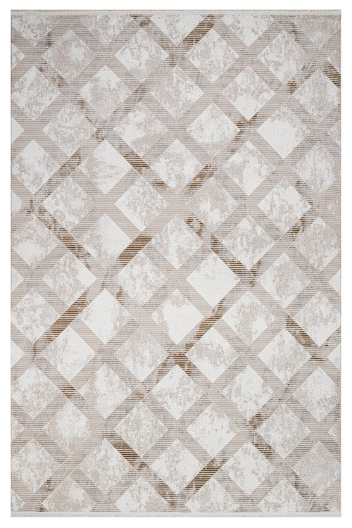 Jazlyn Cream Geometric Polyester Machine Rug