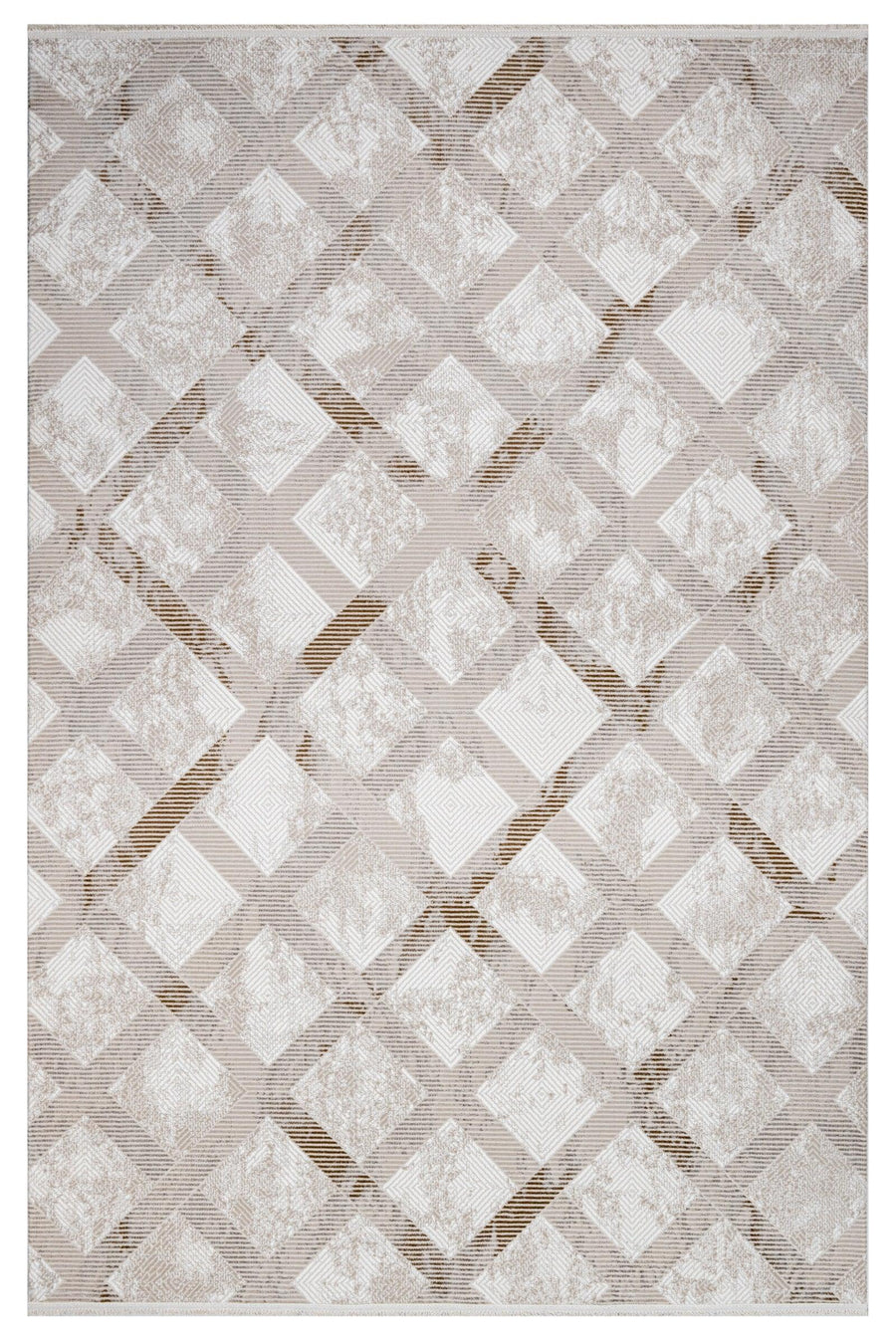 Beige and Cream Geometric Machine Washable Area Rug – in the living room