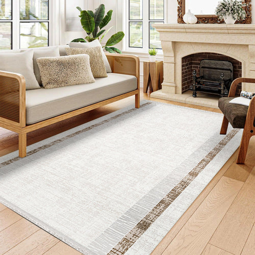 Nola Krem Kahverengi Çerçeveli Polyester Makine Halısı